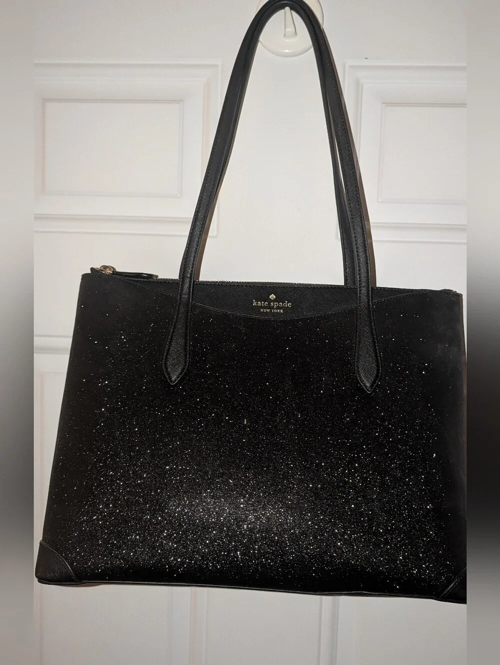 Kate Spade Joeley Lola Shimmy Glitter Top Zip Tote Shoulder Bag Black VGC